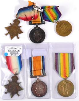 Lot 37 - Two First World War R.A.M.C. Trios, each comprising 1914-15 Star, British War Medal and Victory...