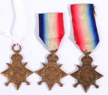 Lot 42 - Two 1914 Stars, awarded to 18787 PTE.J.THOMSON, R.A.M.C. and 1499 PTE.L.SOUTHGATE, R.A.M.C.; a...