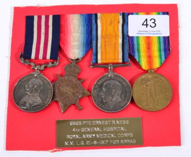 Lot 43 - A First World War Gallantry Group of Four Medals, comprising Military Medal, 1914 Star, British War