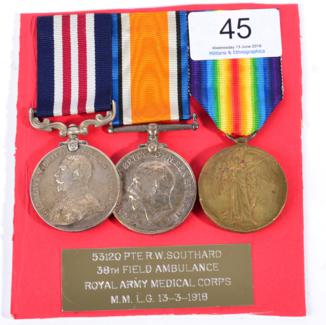 Lot 45 - A First World War Gallantry Group of Three Medals, comprising Military Medal, British War Medal and