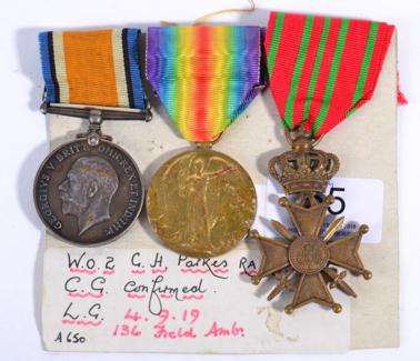 Lot 55 - A First World War Trio, comprising British War Medal, Victory Medal and Belgian Croix de...