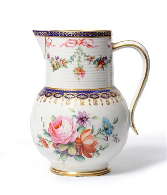 Lot 140 - A Derby Porcelain Jug, circa 1780, with ribbed cylindrical neck and globular body, the neck painted