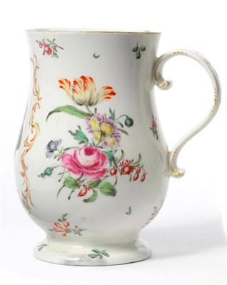 Lot 141 - A Derby Porcelain Baluster Mug, circa 1760, painted with a portrait of Shakespeare leaning on books