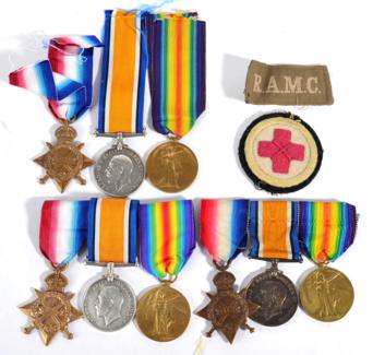 Lot 68 - Three First World War R.A.M.C. Trios, each comprising 1914-15 Star, British War Medal and...