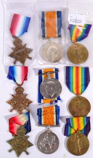 Lot 69 - Three First World War R.A.M.C. Trios, each comprising 1914-15 Star, British War Medal and...