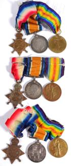Lot 70 - Three First World War R.A.M.C. Trios, each comprising 1914-15 Star, British War Medal and...