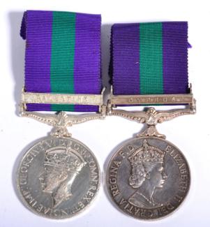 Lot 78 - Two General Service Medals 1918-62:- George VI, with clasp PALESTINE, awarded to 514372 L.A.C....