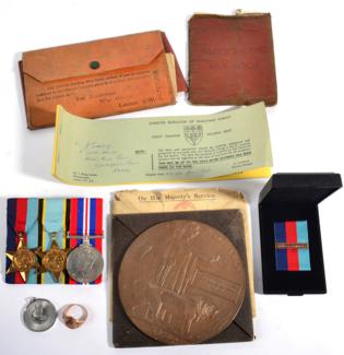 Lot 82 - Assorted Medals and Militaria, comprising a First World War death plaque, to Arthur Alfred...