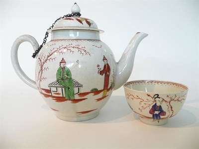 Lot 143 - A Pennington's Liverpool Porcelain Teapot and Cover, circa 1790, of globular form with conical...