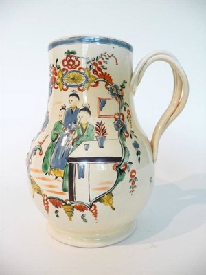 Lot 145 - A Creamware Coffee Pot, circa 1770, of pear shape with entwined strap handle, painted in...