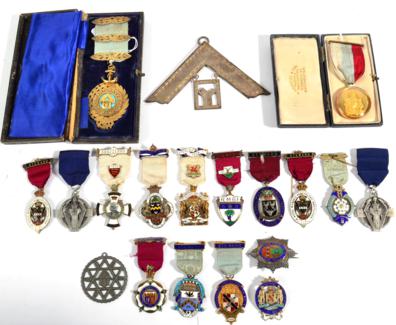 Lot 108 - A Collection of Masonic Jewels, including 15 ct gold-mounted Charity jewel; large gilt metal...