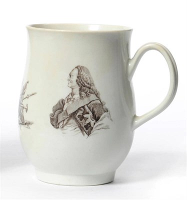 Lot 146 - A First Period Worcester Porcelain Royal Commemorative Bell Shaped Mug, circa 1759-60, printed...