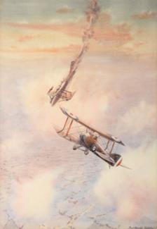 Lot 132 - Bertram Sandy (British School, 19th/20th century), ";Dogfight at Sunset";, Signed and dated...