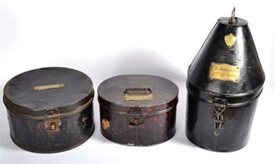 Lot 150 - A Late Victorian/Edwardian Black Japanned Helmet Tin, with maker's brass label for Hawkes &...