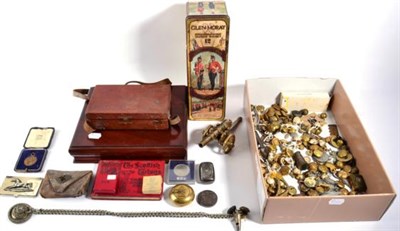 Lot 154 - A Quantity of Militaria, including a white metal whistle, chains and lion mask for a shoulder belt