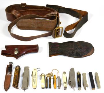 Lot 157 - Militaria, including a Sam Browne with brass buckle and hooks, a small leather pistol holster,...