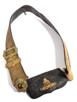 Lot 173 - An Edwardian Royal Artillery Leather and Gold Lace Crossbelt and Pouch, the belt with gilt...