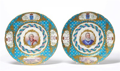 Lot 153 - A Pair of Sevres Style Porcelain Cabinet Plates, 19th century, painted with titled bust...
