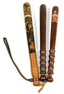 Lot 189 - A Victorian Ebonised Walnut Truncheon, painted with crowned VR cypher in colours and gilt, with...