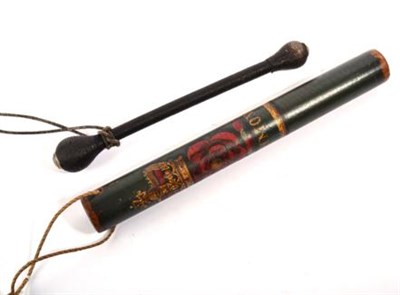 Lot 192 - A Victorian North Yorkshire Truncheon, the green painted cylindrical body painted in gilt,...