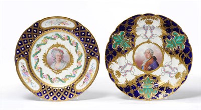 Lot 154 - A Sevres Style Porcelain Cabinet Plate, 19th century, painted with a bust portrait of Louis XVI...