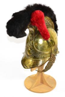 Lot 207 - A Post-1830 French Dragoon Brass Helmet, the comb embossed with volutes and with black...