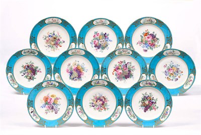 Lot 156 - A Set of Ten Sevres Style Porcelain Cabinet Plates, 19th century, painted with sprays of...