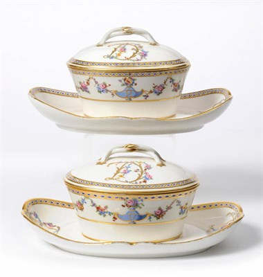 Lot 159 - A Pair of Sevres Porcelain Oval Sauce Tureens and Cover, 1771, painted by Nicolas Bulidon, on...