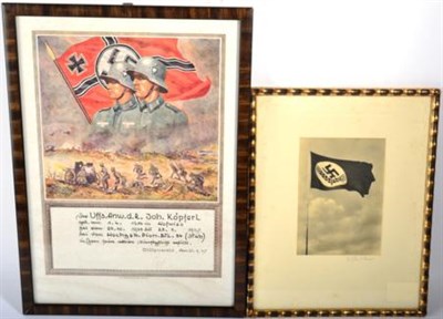 Lot 264 - German Third Reich Period: A Framed Photograph of a Reichsarbeitdienst (RAD) Flag, signed by...