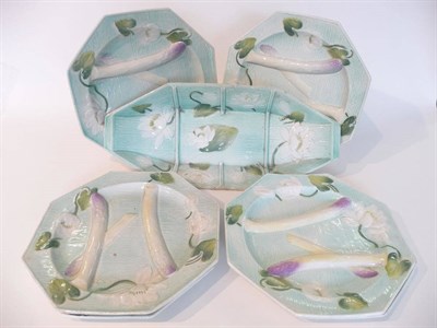 Lot 162 - A K&G St Clement Pottery Asparagus Set, late 19th century, moulded with asparagus and water...