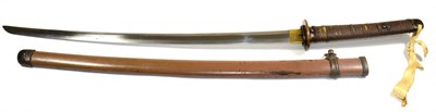 Lot 294 - A Japanese Second World War Shin Gunto Katana, circa 1944, with 66cm steel blade, one piece...