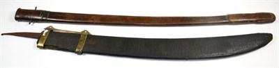 Lot 295 - A Late 19th Century Chinese Dao, the 71cm broad curved single edge steel blade with three...