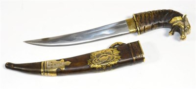 Lot 297 - A Chinese Dagger in Japanese/Indian Style, with 15cm curved steel blade, with bronzed metal tiger's