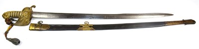 Lot 305 - A Victorian 1827 Pattern Naval Officer's Sword, the 76cm quill back steel blade faintly etched with