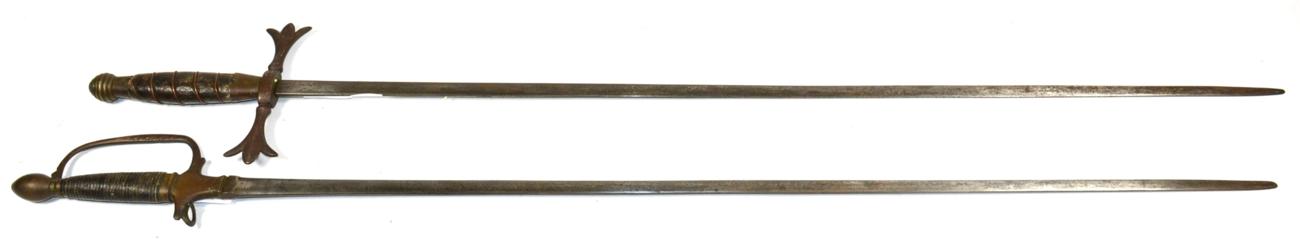 Lot 354 - A Georgian Sword, with 78cm plain double edge steel blade, brass stirrup hilt with ovoid...