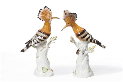 Lot 172 - A Pair of Meissen Porcelain Models of Hoopoes, 20th century, after the original models by J G...