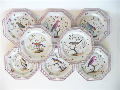 Lot 173 - A Set of Eight Meissen Style Porcelain Octagonal Plates, 19th century, painted with birds and...