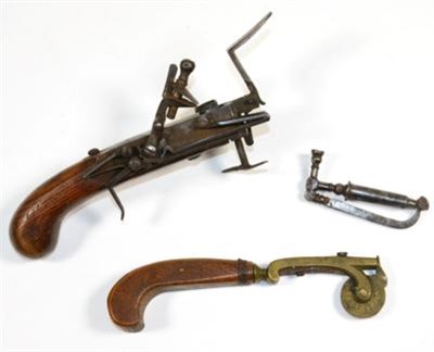 Lot 401 - A Late 18th Century Brass and Steel ÃƒÂƒâÂ€°prouvette, with wood pistol handle; a Late 18th...