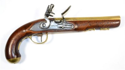 Lot 424 - A Non-working Copy of a Flintlock Travelling Pistol, the  20.5cm brass barrel stamped LONDON,...