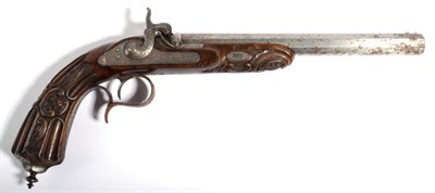 Lot 434 - A 19th Century French Percussion Duelling Pistol by Caron a Paris, the 24.5cm octagonal steel...