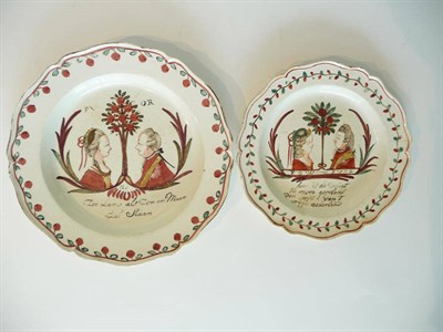 Lot 178 - A Dutch Decorated Creamware Plate, circa 1770, painted with a double portrait initialled PVOR about