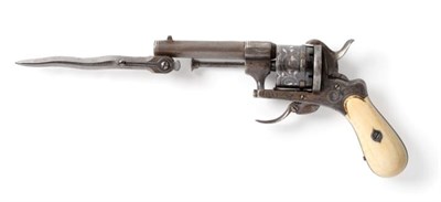 Lot 441 - A 19th Century Belgian Pinfire Six Shot Revolver, with 8.5cm round steel barrel, the left side...