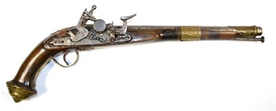 Lot 445 - A 19th Century North African Snaphaunce Holster Pistol, the 34cm steel barrel engraved with...