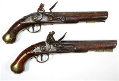 Lot 450 - A Brace of Early 19th Century Flintlock Dragoon Pistols, each with 23cm steel barrels with...