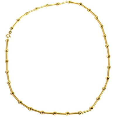 Lot 3 - A fancy linked necklace with clasp stamped 750