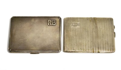 Lot 16 - Two engine turned silver cigarette cases, 11cm wide 9.4ozt (2)