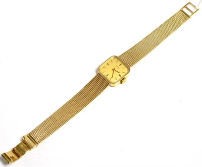 Lot 22 - A 9 carat lady's Record wristwatch, Roman square dial, mesh strap