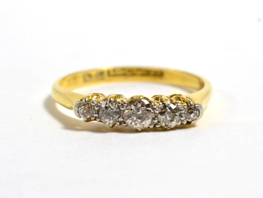 Lot 24 - An old cut diamond five stone ring, total estimated diamond weight 0.30 carat approximately, finger