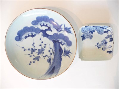 Lot 185 - A Japanese Porcelain Square Dish, 19th century, in Nabeshima style, painted in underglaze blue with