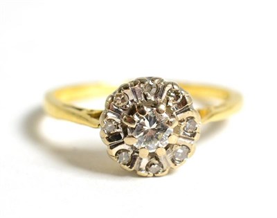 Lot 47 - A diamond cluster ring, a central round brilliant cut diamond within a border single-cut...